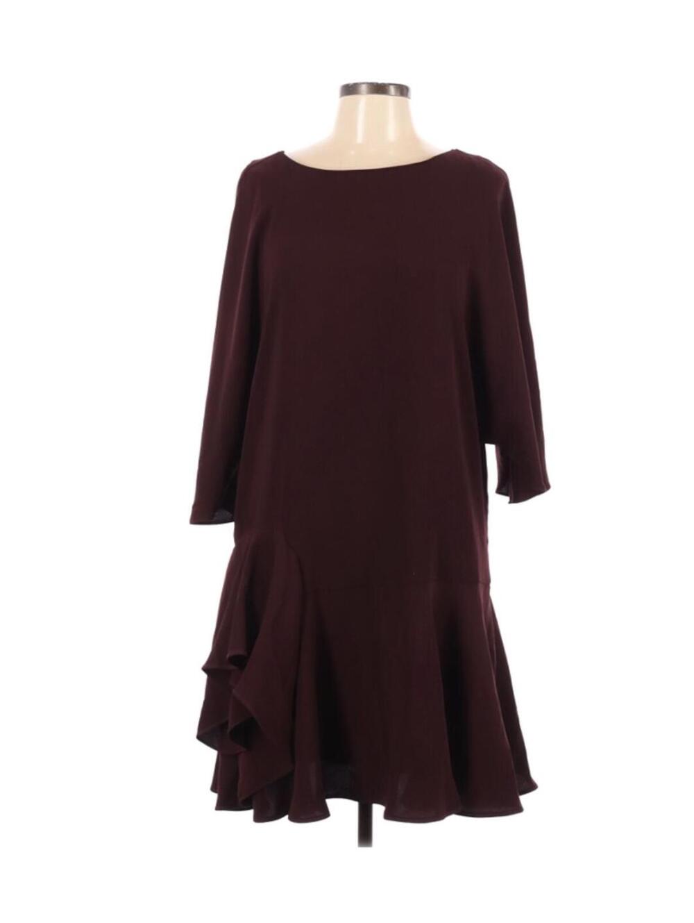 Burgundy Long Sleeve Ruffle Hem Dress